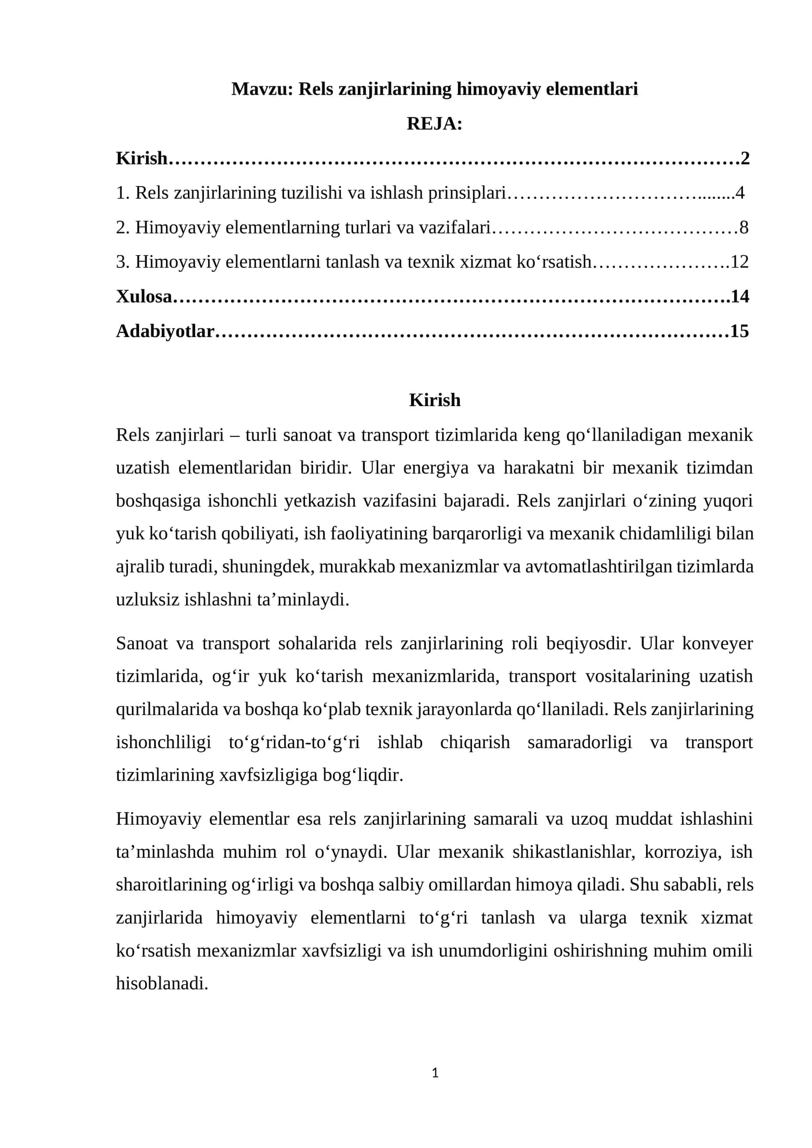 Rels zanjirlarining himoyaviy elementlari