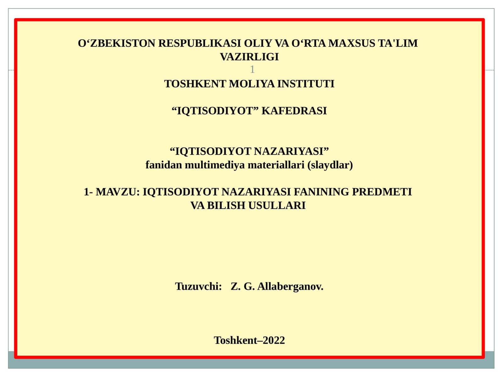 IQTISODIYOT NAZARIYASI fanidanmultimediyamateriallari(slaydlar)