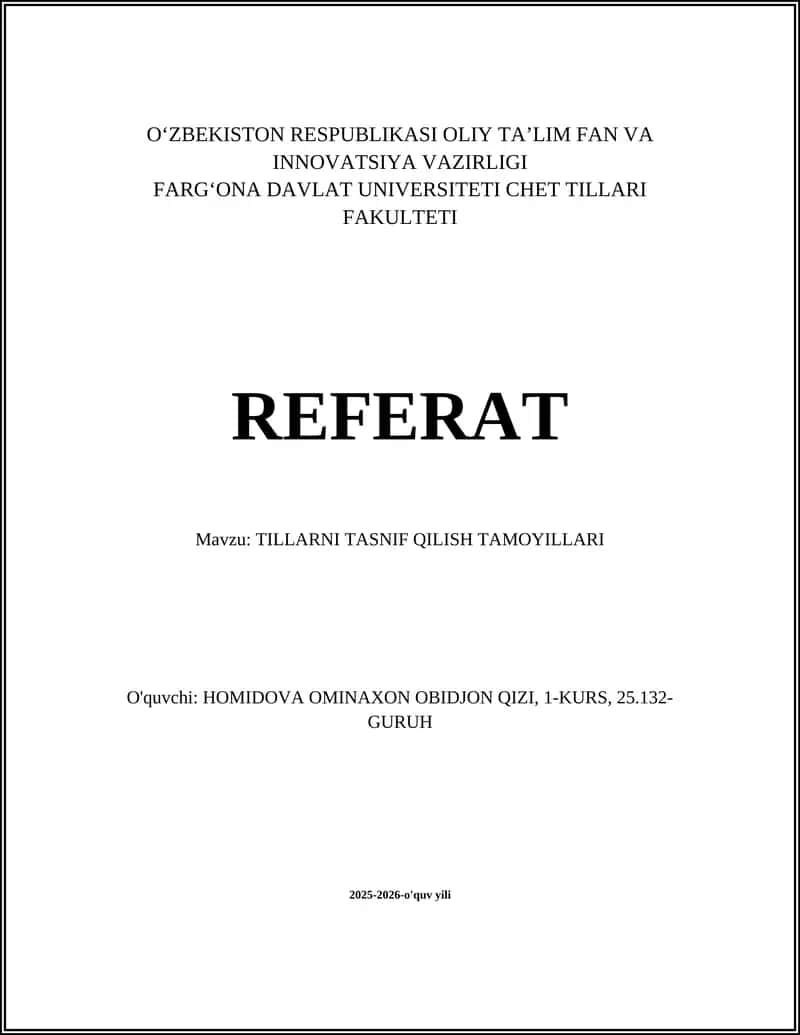 Tillarni Tasnif Qilish Tamoyillari