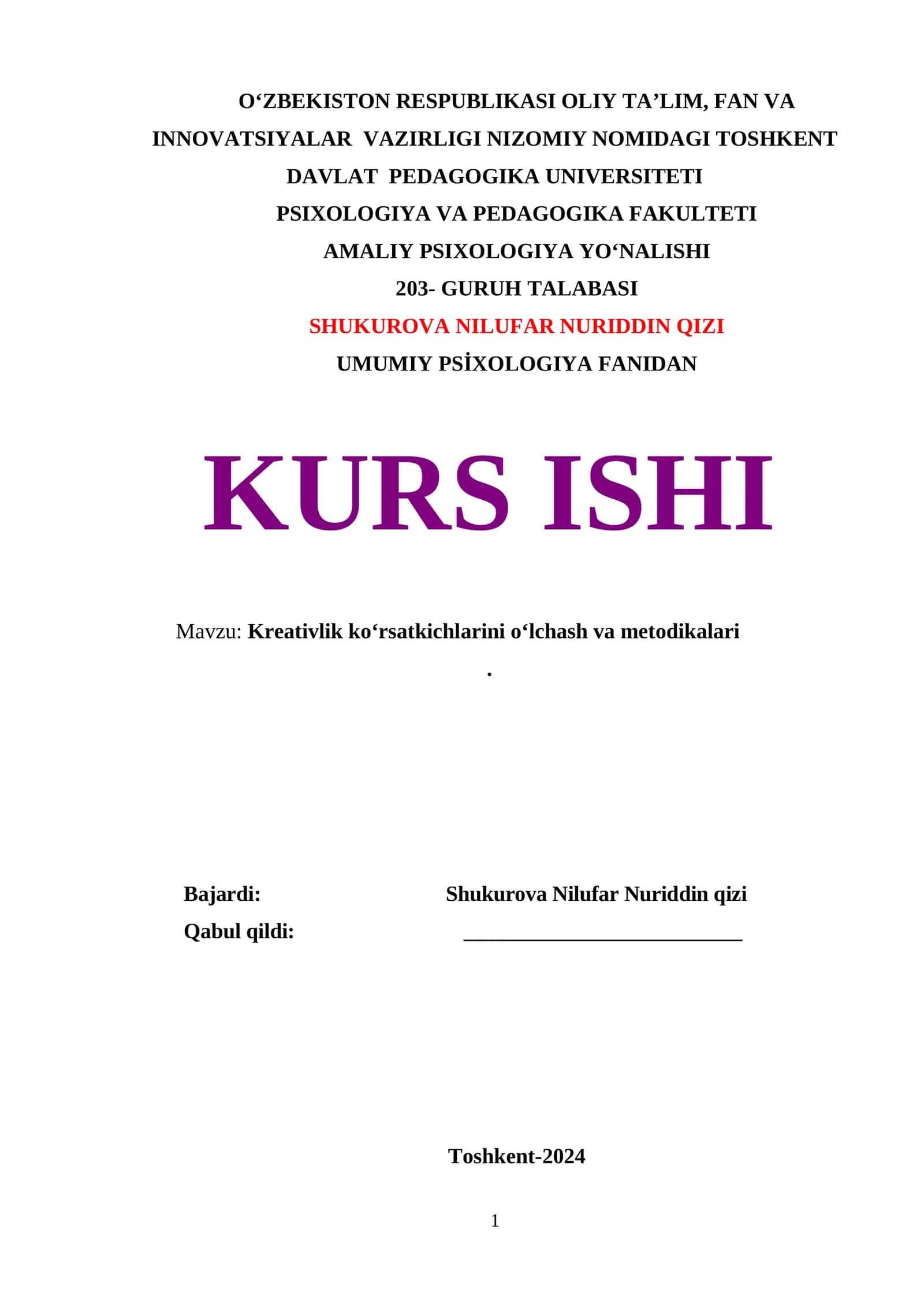Kreativlik koʻrsatkichlarini oʻlchash va metodikalari