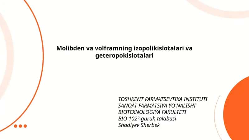 Molibden va volframning izopolikislotalari va geteropokislotalari