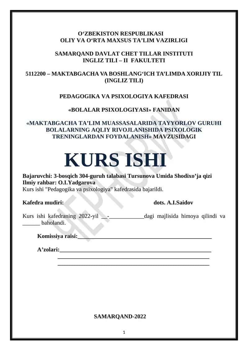 MAKTABGACHA TA’LIM MUASSASALARIDA TAYYORLOV GURUHI BOLALARNING AQLIY RIVOJLANISHIDA PSIXOLOGIK TRENINGLARDAN FOYDALANISH