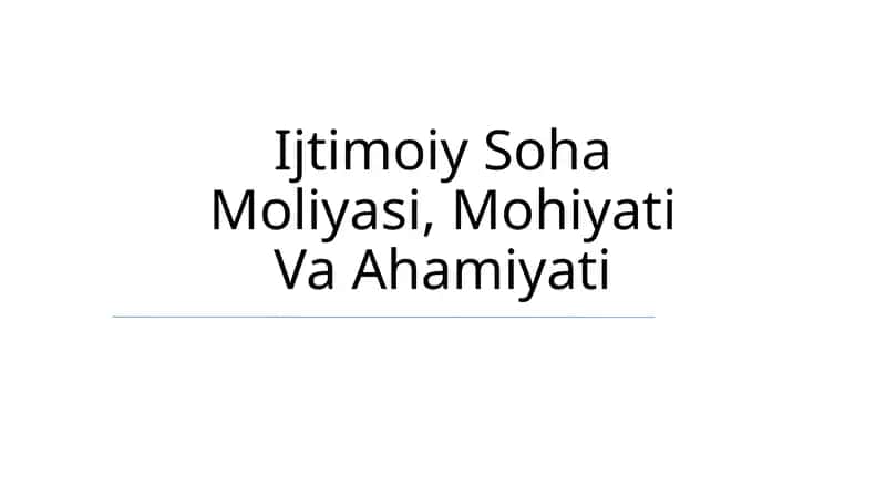 Ijtimoiy Soha Moliyasi, Mohiyati Va Ahamiyati