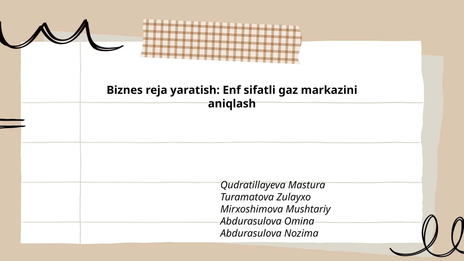 Biznes reja yaratish: Enf sifatli gaz markazini aniqlash