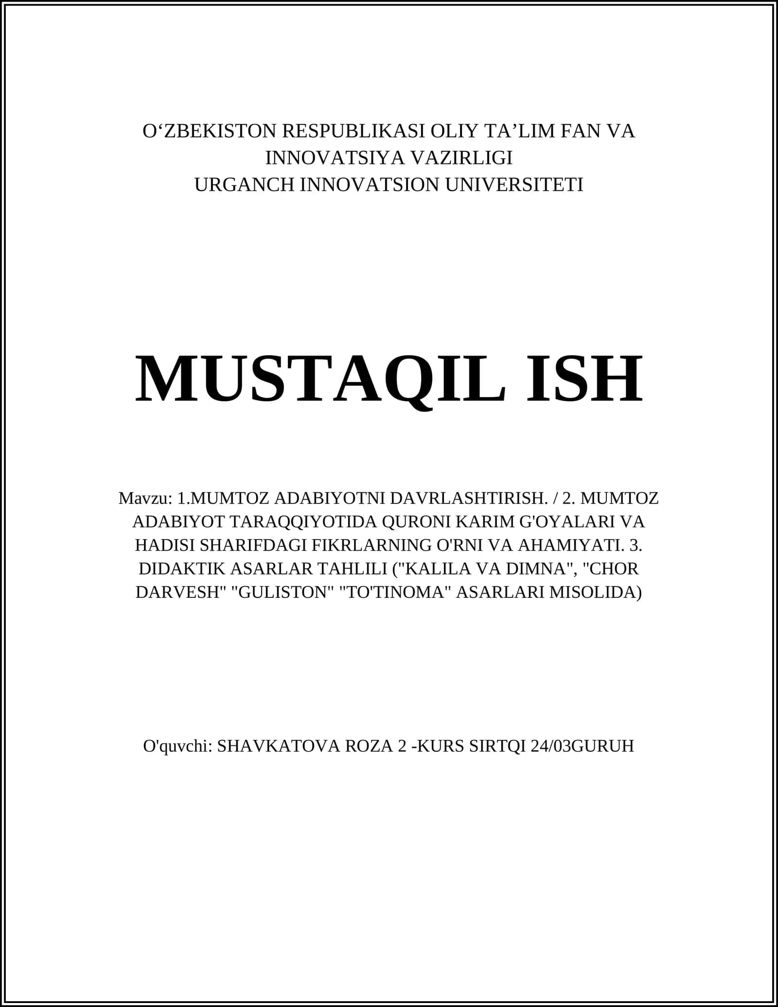 Mumtoz Adabiyotni Davrlashtirish