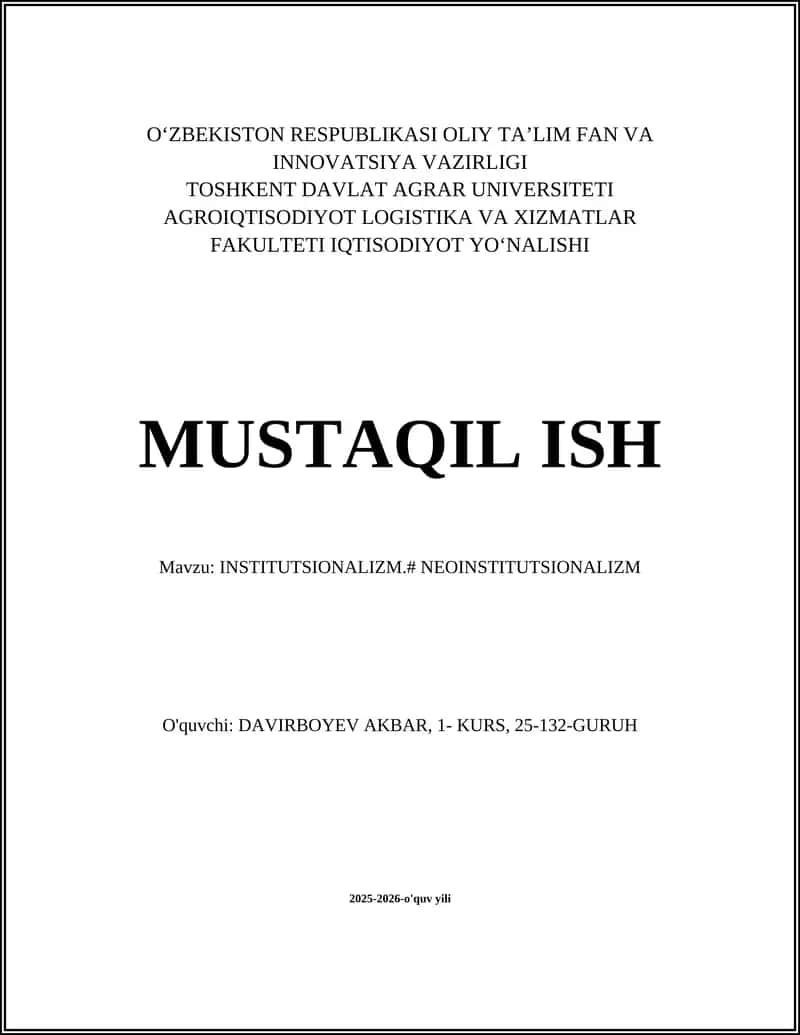 INSTITUTSIONALIZM VA NEOINSTITUTSIONALIZM