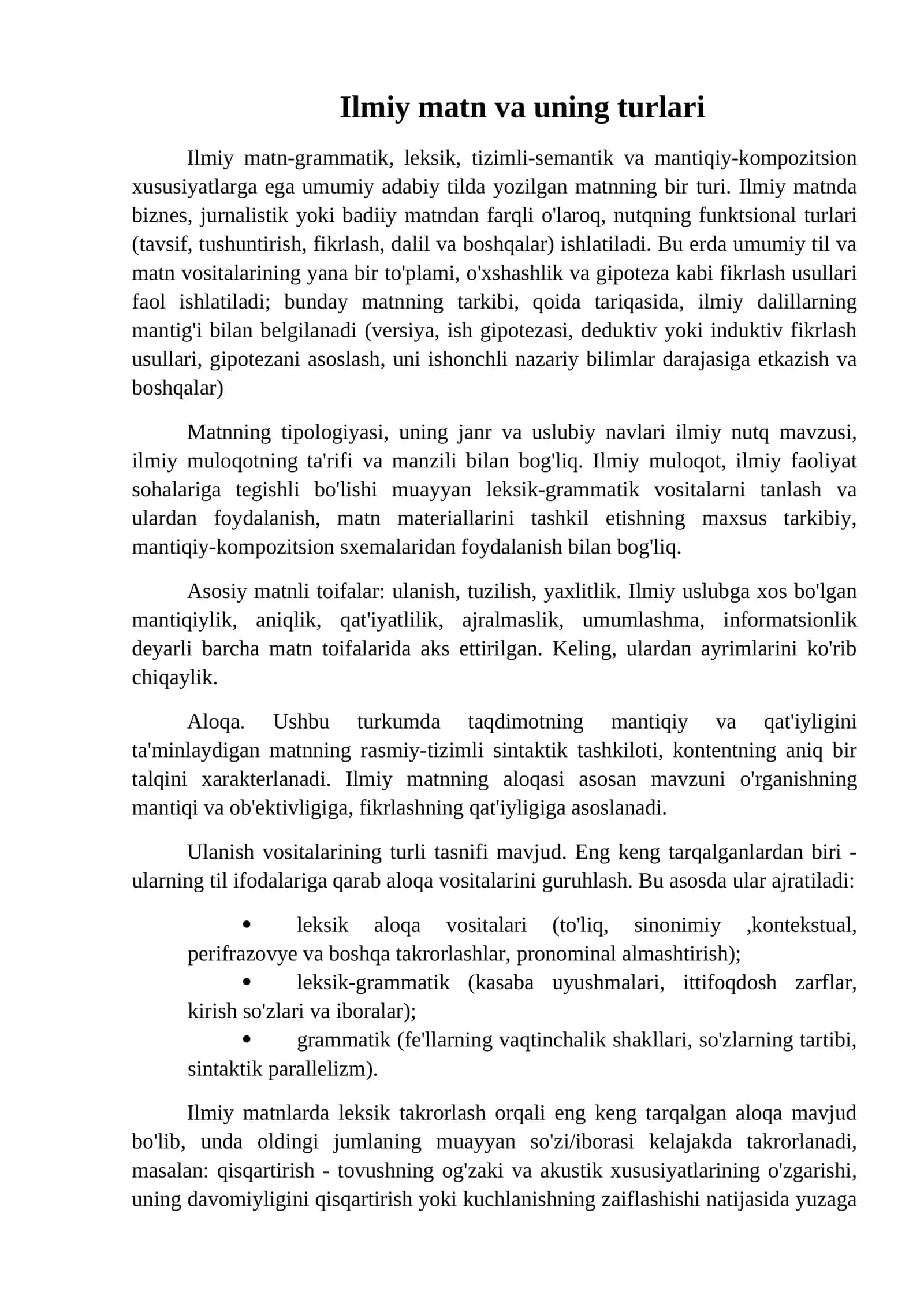 Ilmiy matn va uning turlari