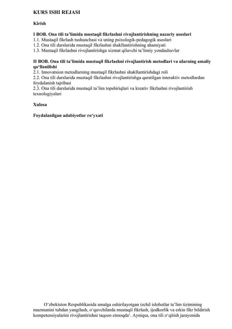 Ona tili ta’limida mustaqil fikrlashni rivojlantirish