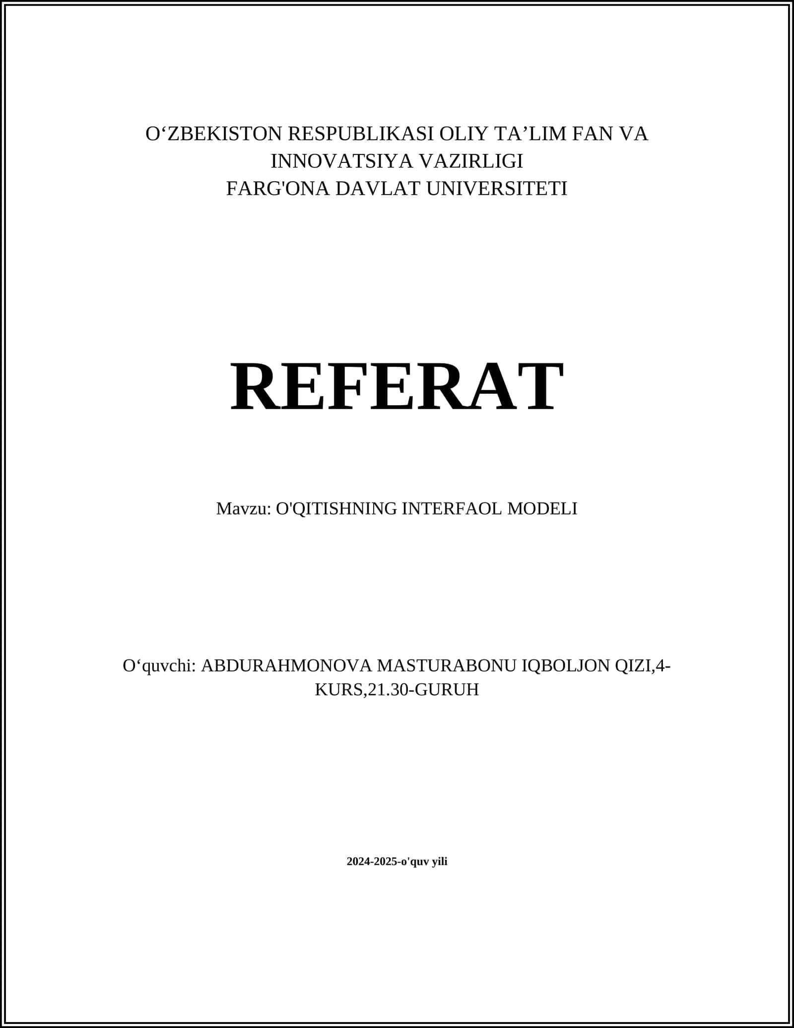 O'QITISHNING INTERFAOL MODELI