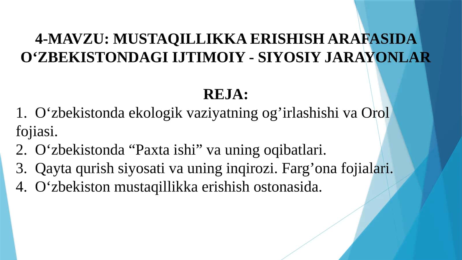 MUSTAQILLIKKA ERISHISH ARAFASIDA O‘ZBEKISTONDAGI IJTIMOIY - SIYOSIY JARAYONLAR