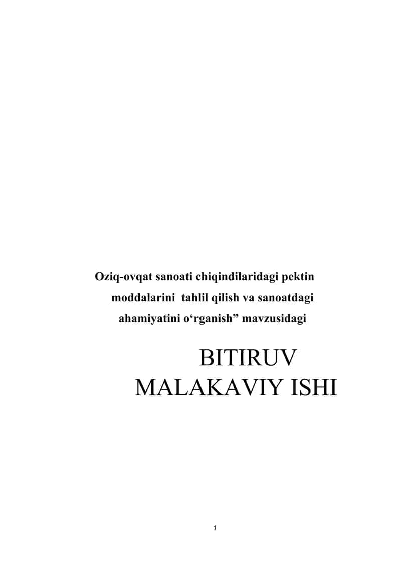 Oziq-ovqat sanoati chiqindilaridagi pektin moddalarini tahlil qilish