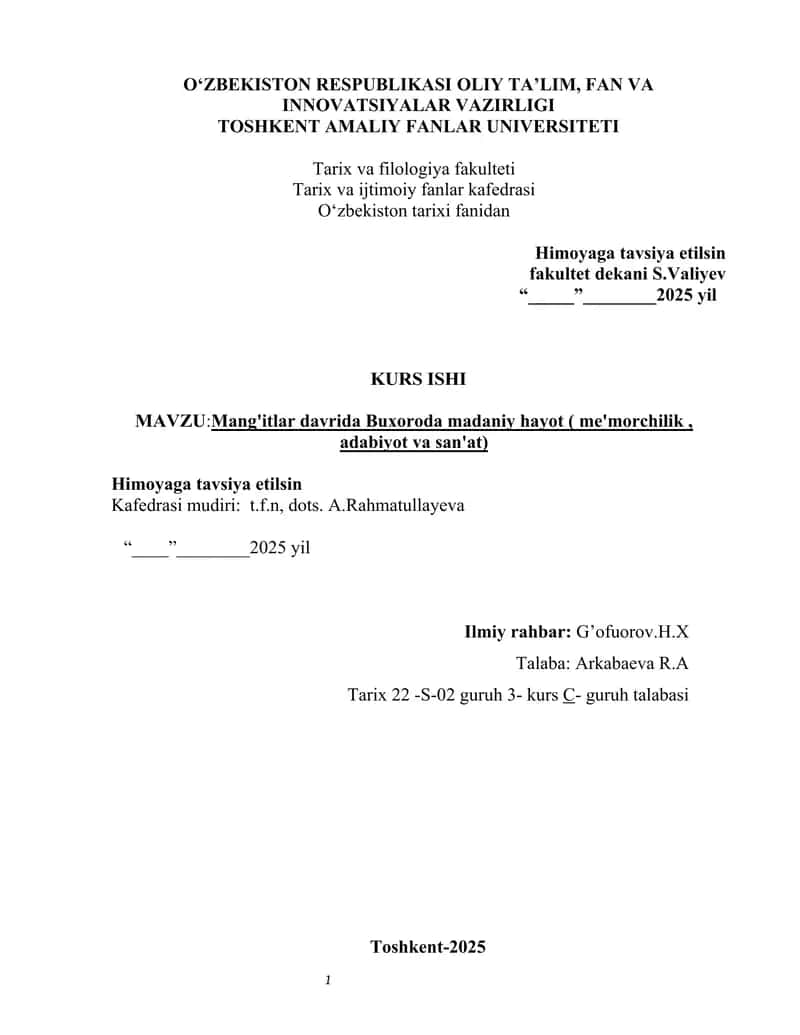 Mang'itlar davrida Buxoroda madaniy hayot