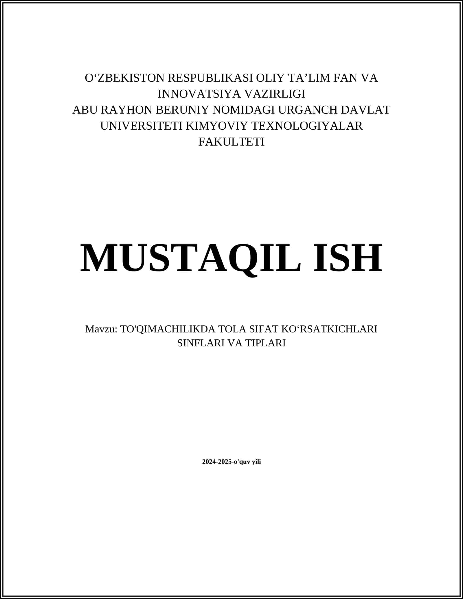 TO'QIMACHILIKDA TOLA SIFAT KOʻRSATKICHLARI SINFLARI VA TIPLARI
