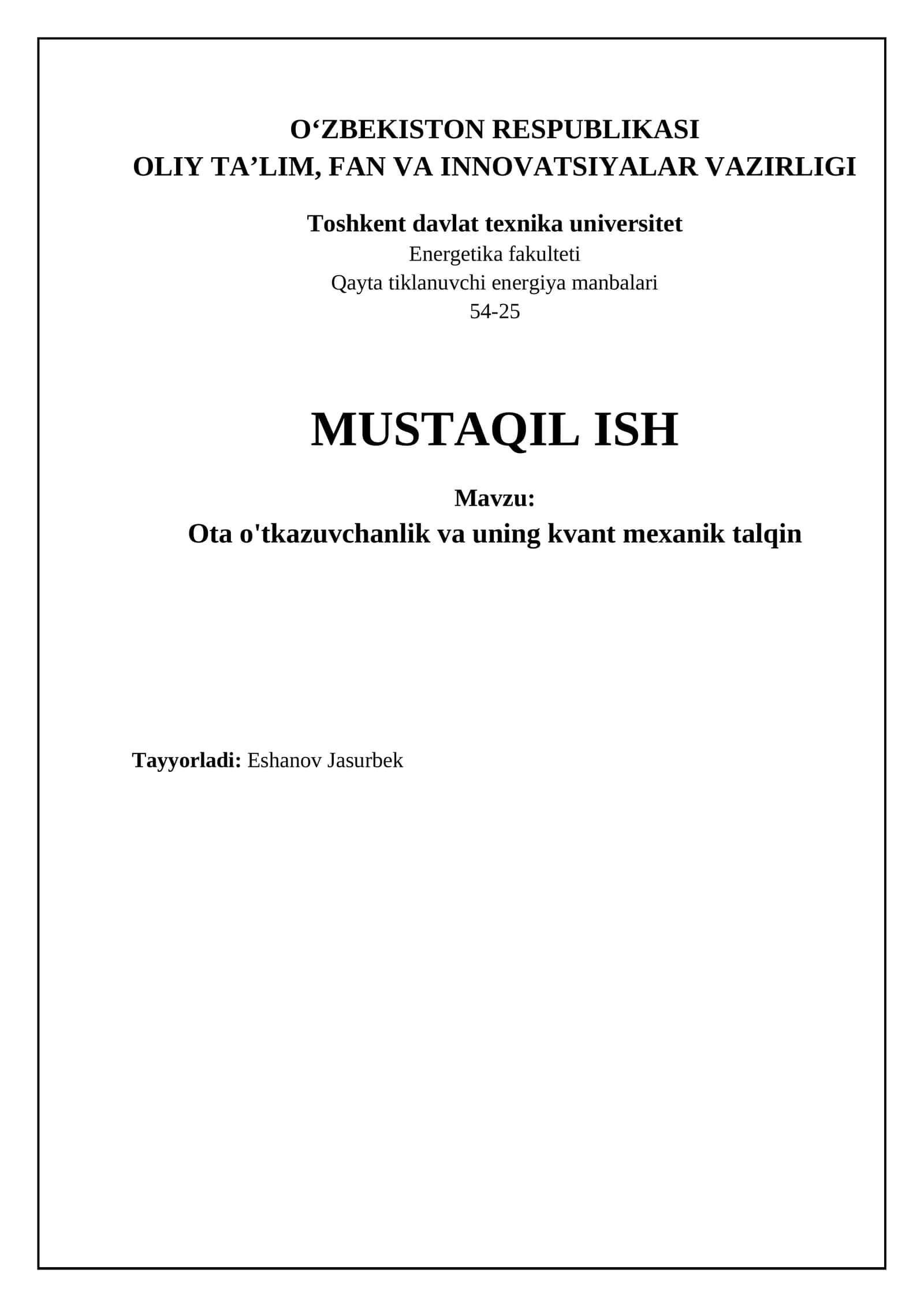 Ota o'tkazuvchanlik va uning kvant mexanik talqin