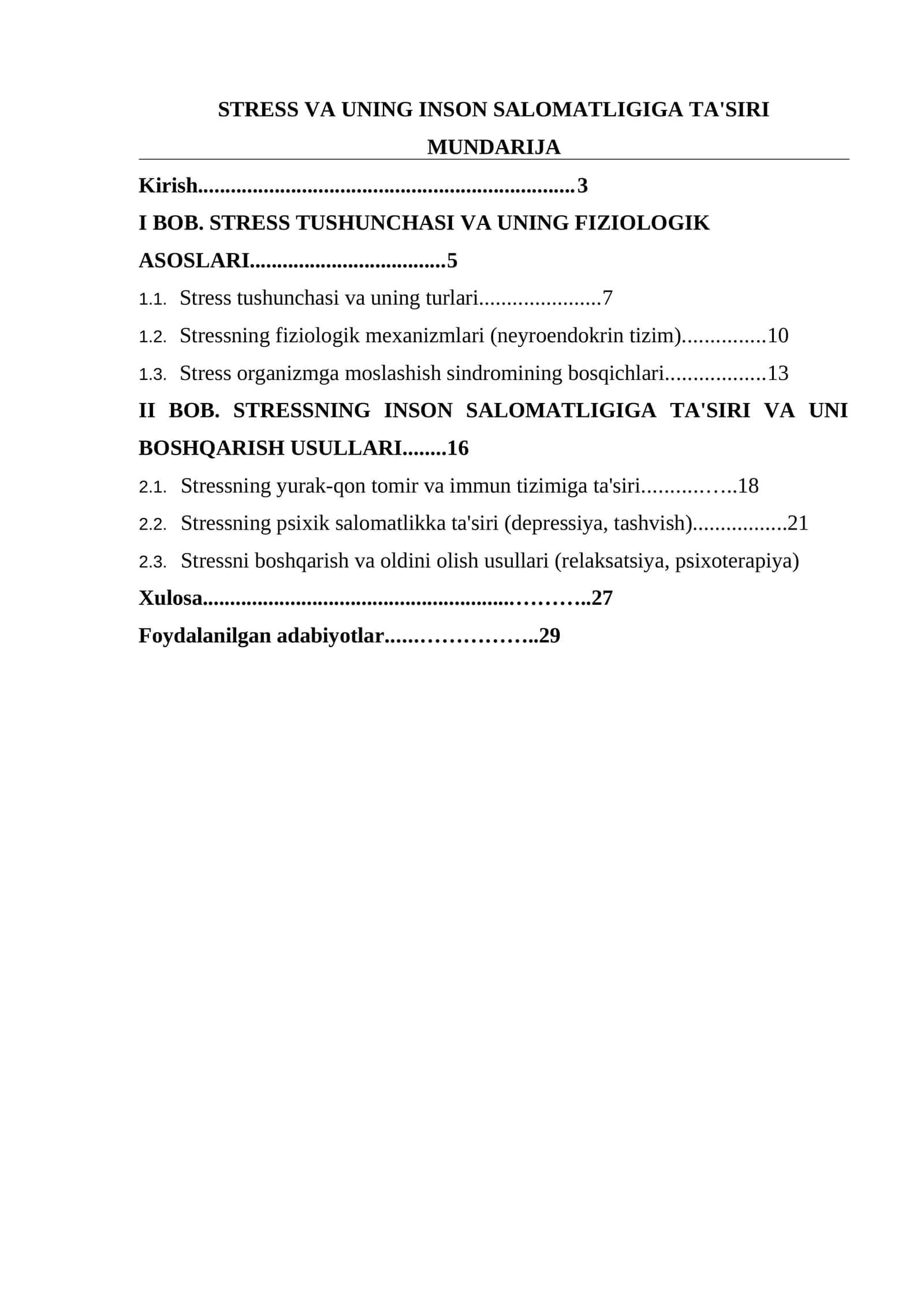 STRESS VA UNING INSON SALOMATLIGIGA TA'SIRI