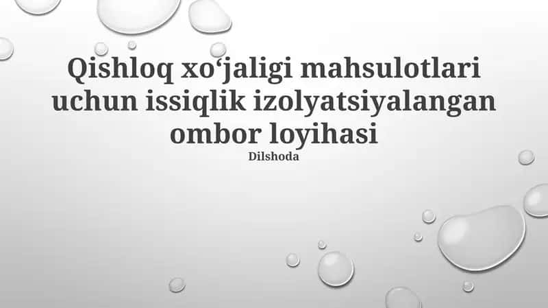 Qishloq xo'jaligi mahsulotlari uchun termal izolyatsiyalangan omborlar