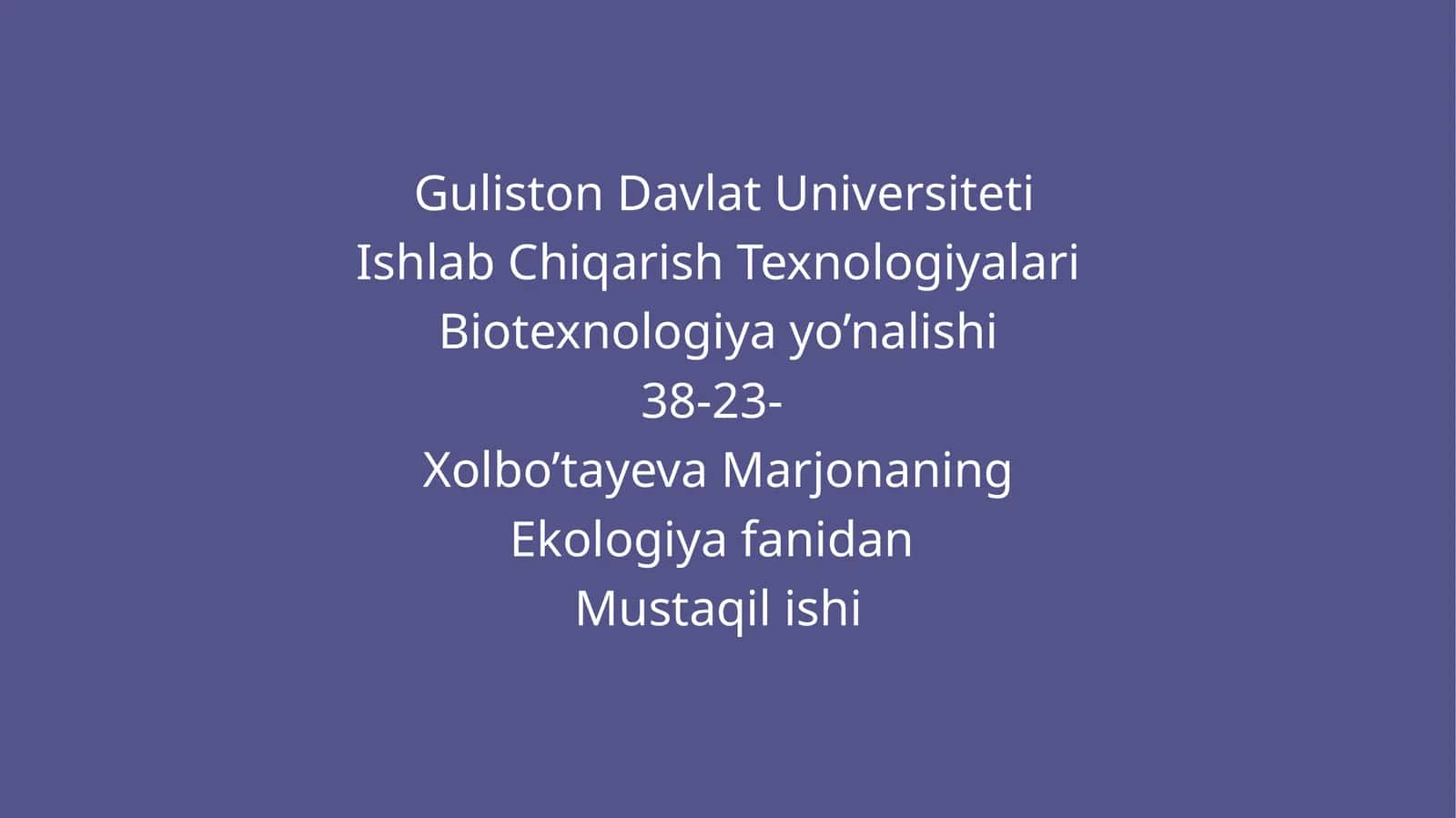 Biotexnologiya yo’nalishi
