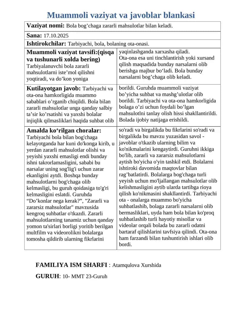 MUAMMOLI VAZIYAT BLANKASI
