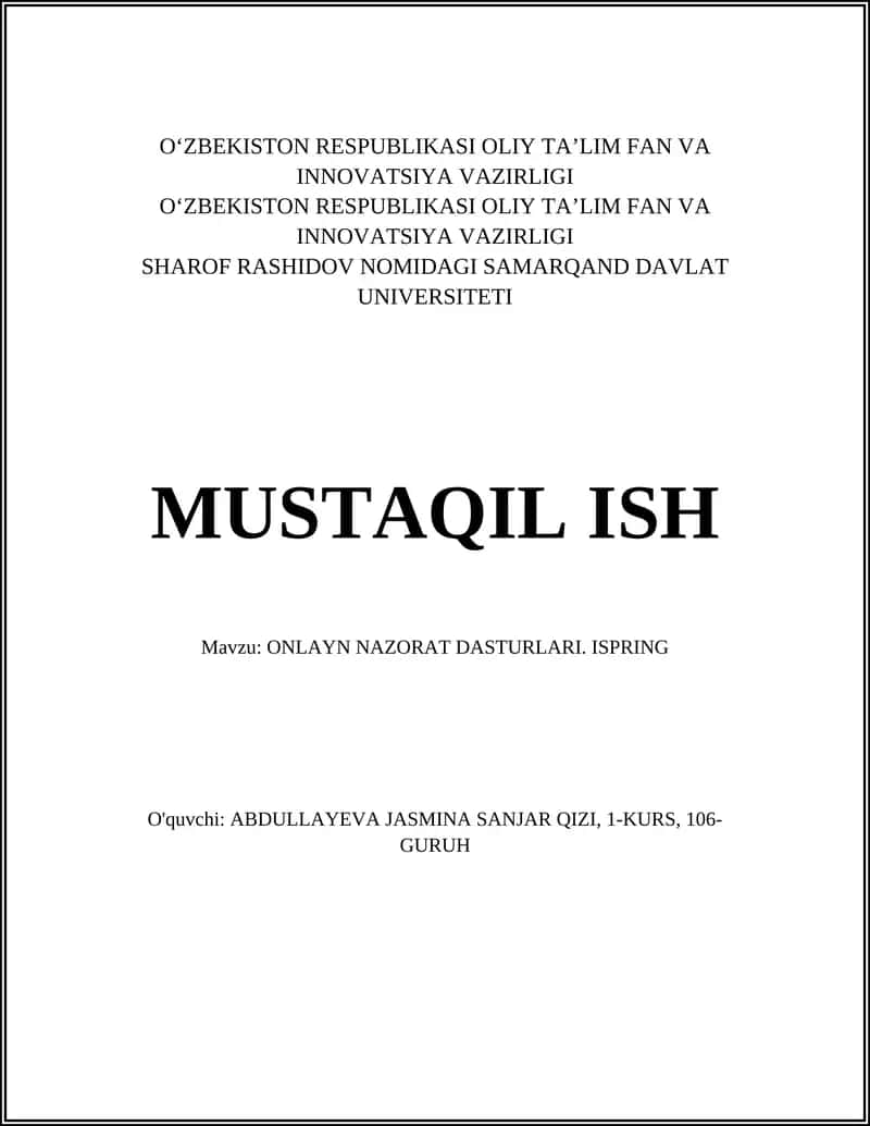 ONLAYN NAZORAT DASTURLARI. ISPRING