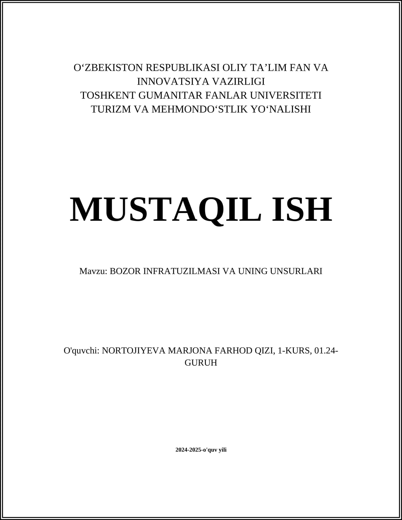 BOZOR INFRATUZILMASI VA UNING UNSURLARI