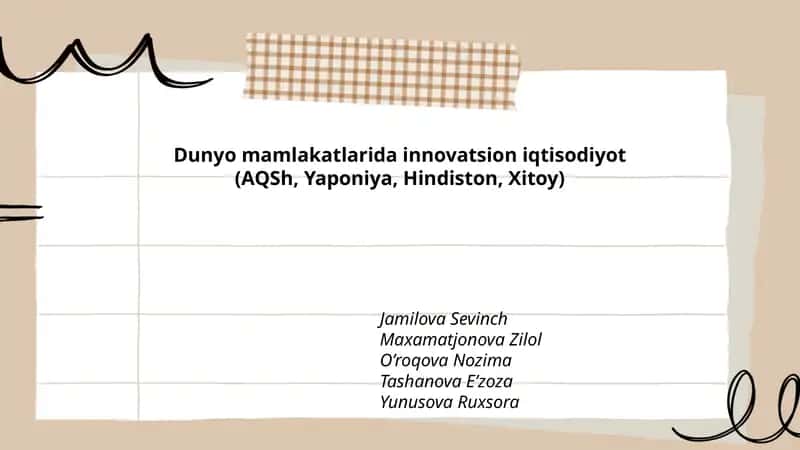 Dunyo mamlakatlarida innovatsion iqtisodiyot (AQSh, Yaponiya, Hindiston, Xitoy)