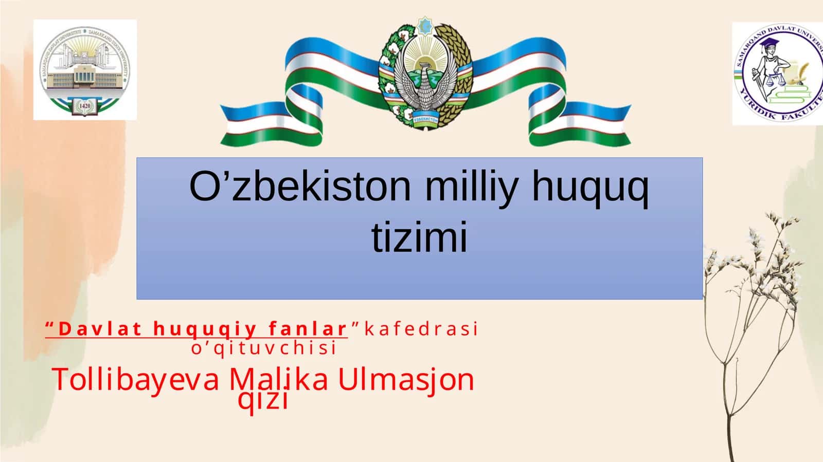 O'zbekiston milliy huquq tizimi va dunyoning asosiy huquqiy tizimlari