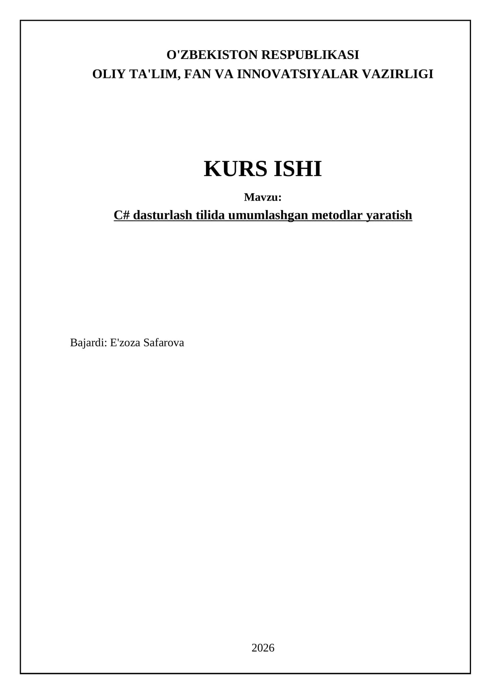 C# dasturlash tilida umumlashgan metodlar yaratish