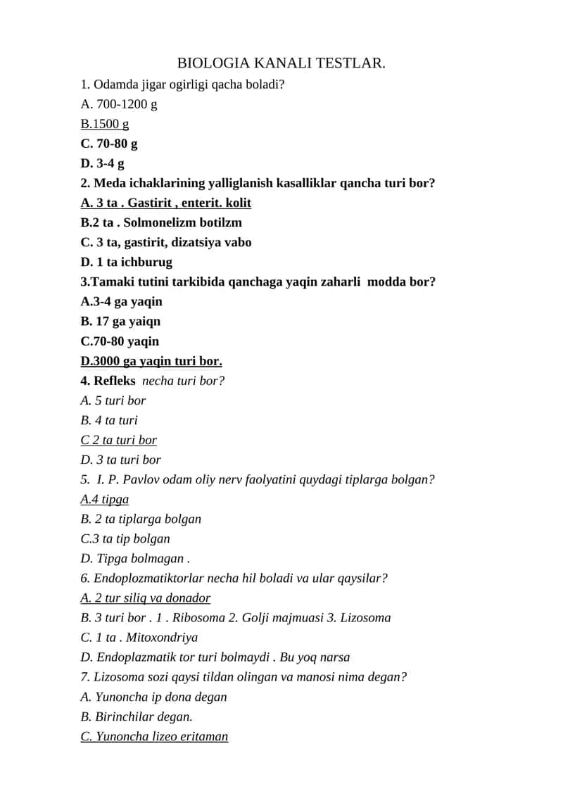 BIOLOGIA KANALI TESTLAR