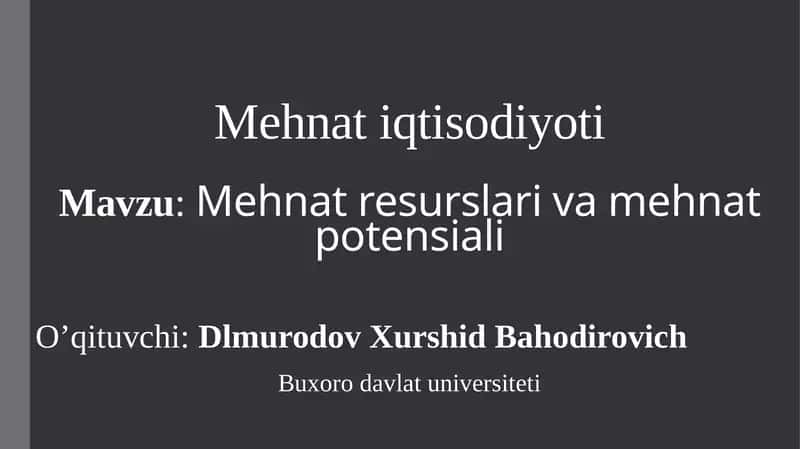 Mehnatresurslari va mehnat potensiali