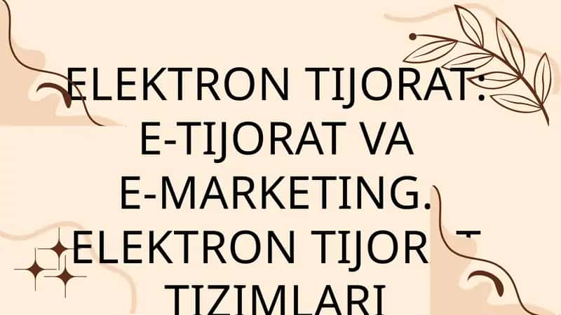 Elektron tijorat: E-tijorat va E-marketing. Elektron tijorat tizimlari
