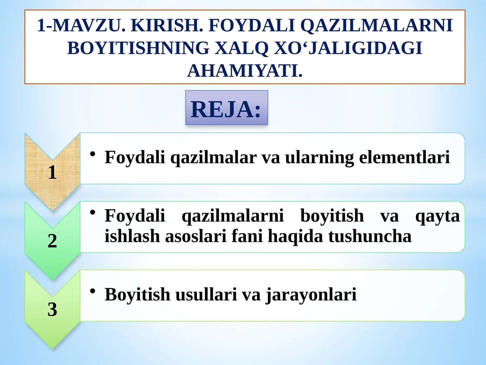 KIRISH. FOYDALI QAZILMALARNI BOYITISHNING XALQ XO‘JALIGIDAGIAHAMIYATI