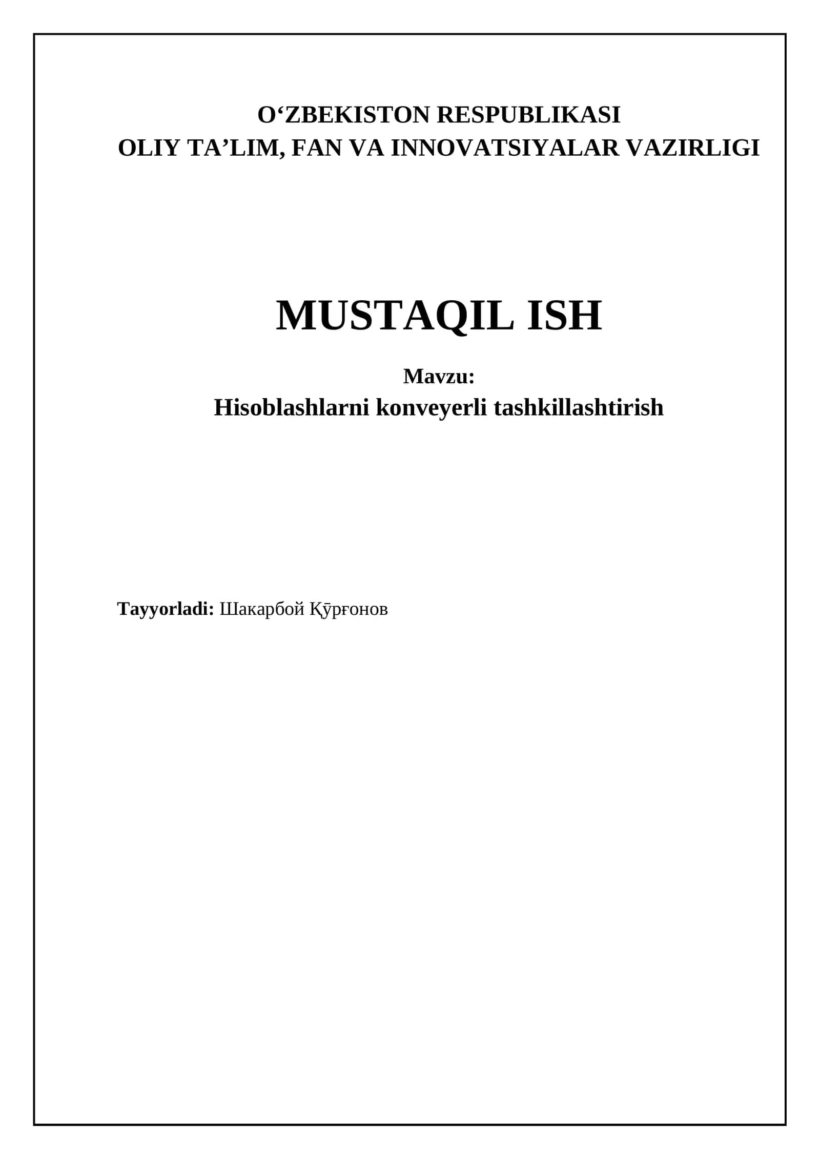 Hisob-kitoblarni konveyer usulida tashkil etish