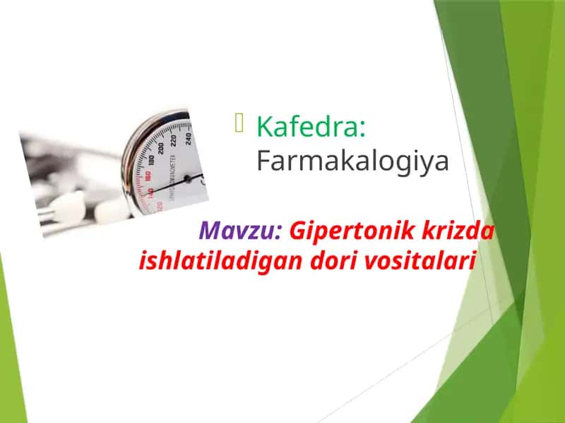 Gipertonik krizda ishlatiladigan dori vositalari