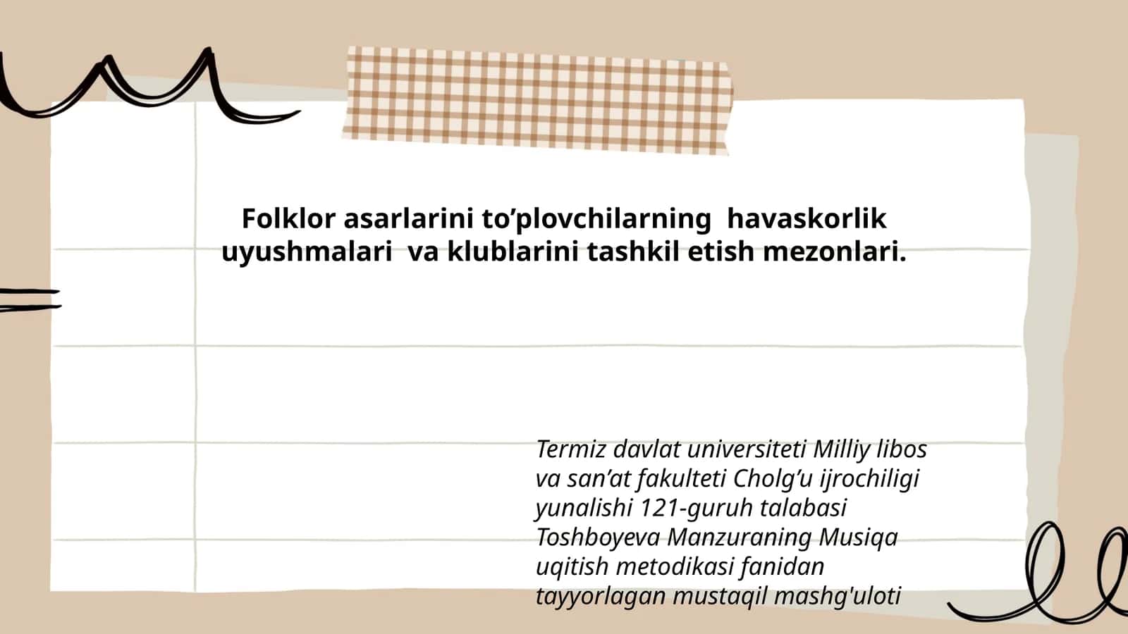 Musiqa uqitish metodikasi fanidan tayyorlagan mustaqil mashg'uloti