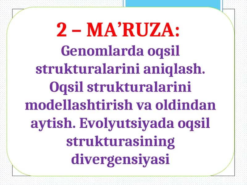 genomlarda oqsil strukturalarini modellashtirish