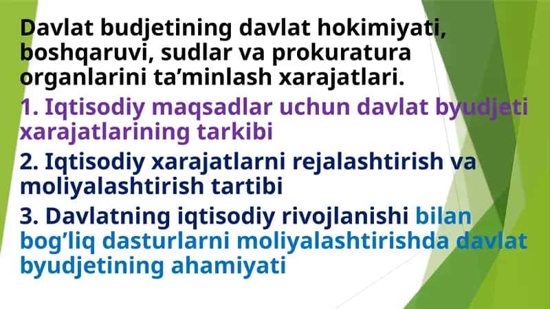 Davlat budjetining davlat hokimiyati, boshqaruvi, sudlar va prokuratura organlarini ta’minlash xarajatlari