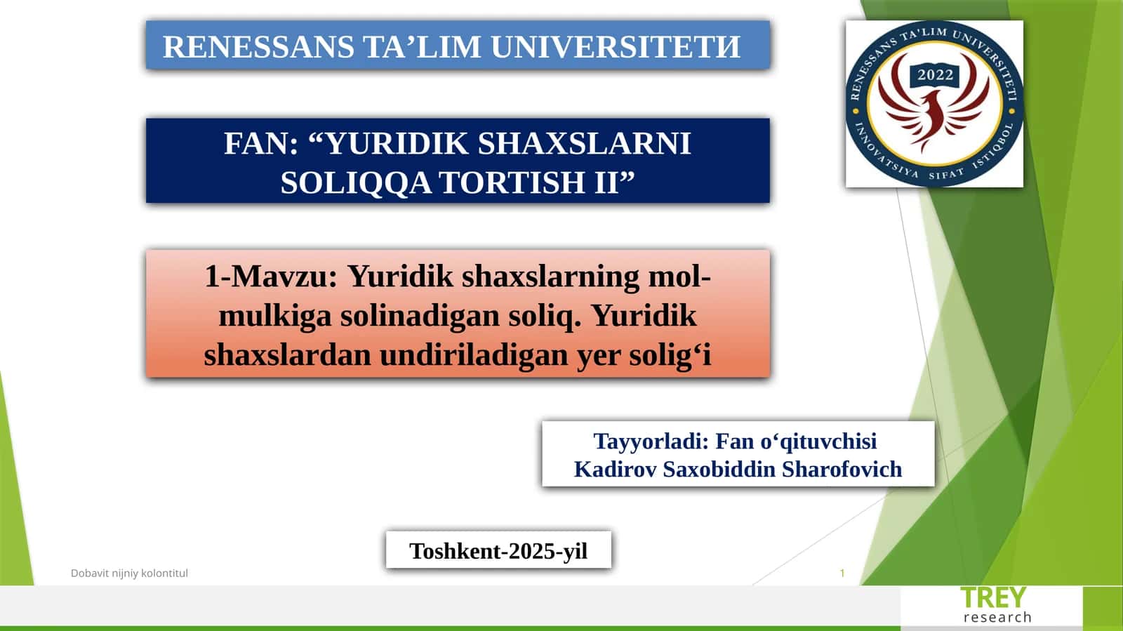 Yuridik shaxslarni soliqqa tortish II