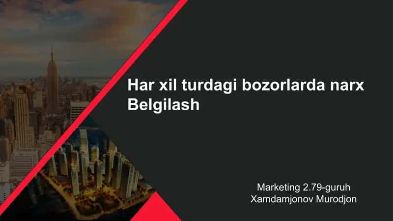Har xil turdagi bozorlarda narx belgilash