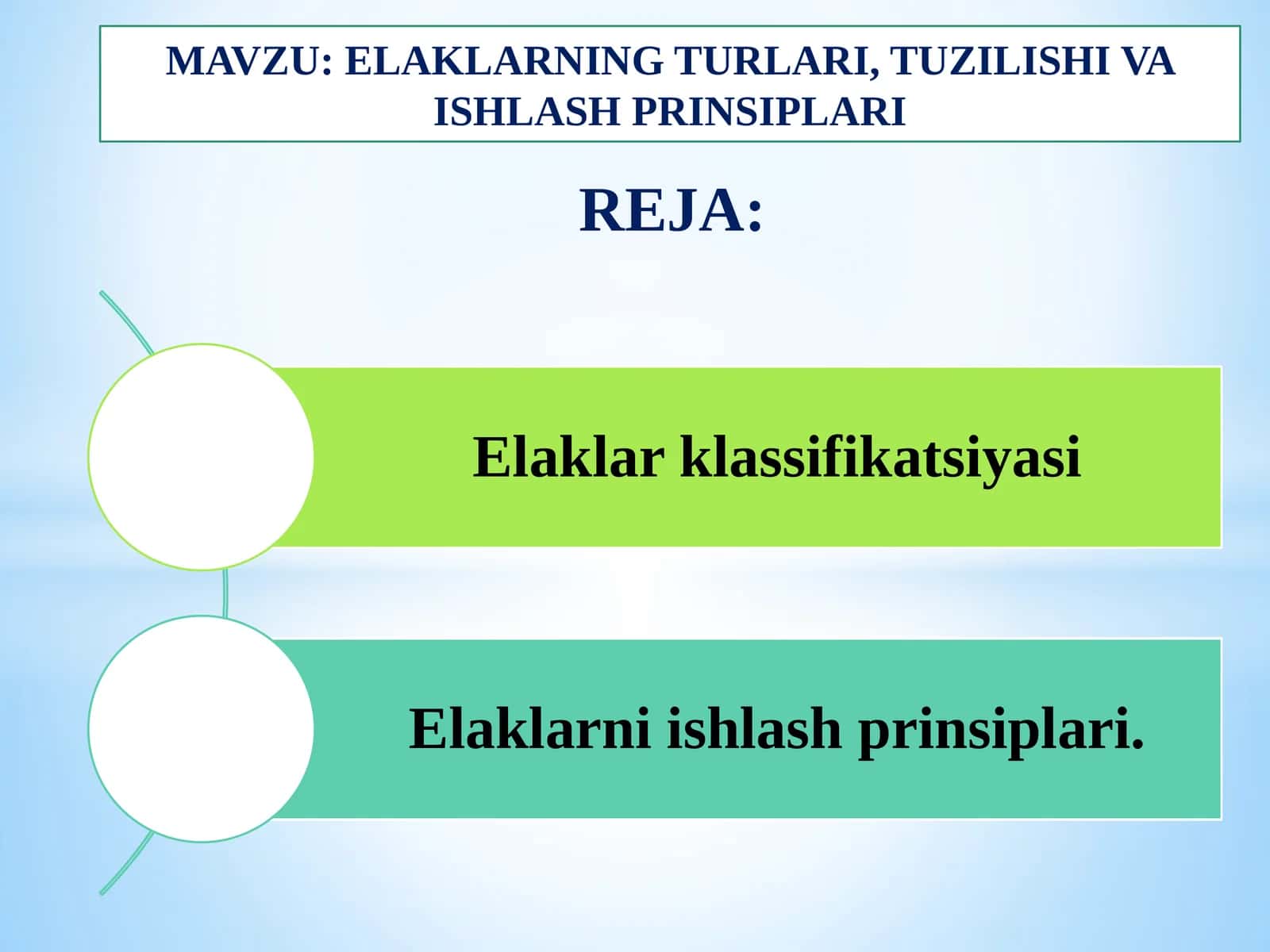 ELAKLARNING TURLARI, TUZILISHI VA ISHLASH PRINSIPLARI
