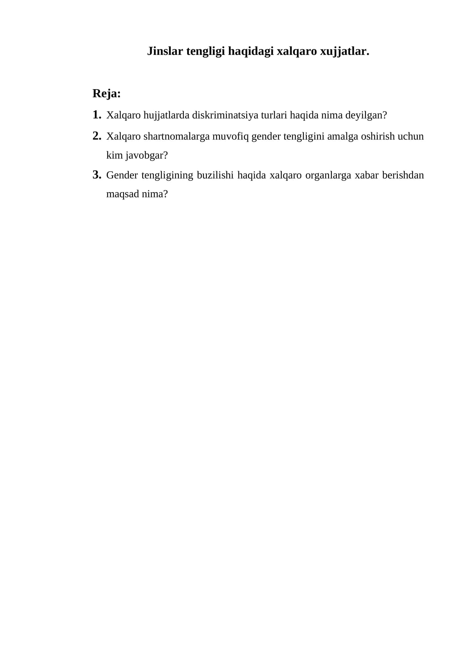 Jinslar tengligi haqidagi xalqaro xujjatlar