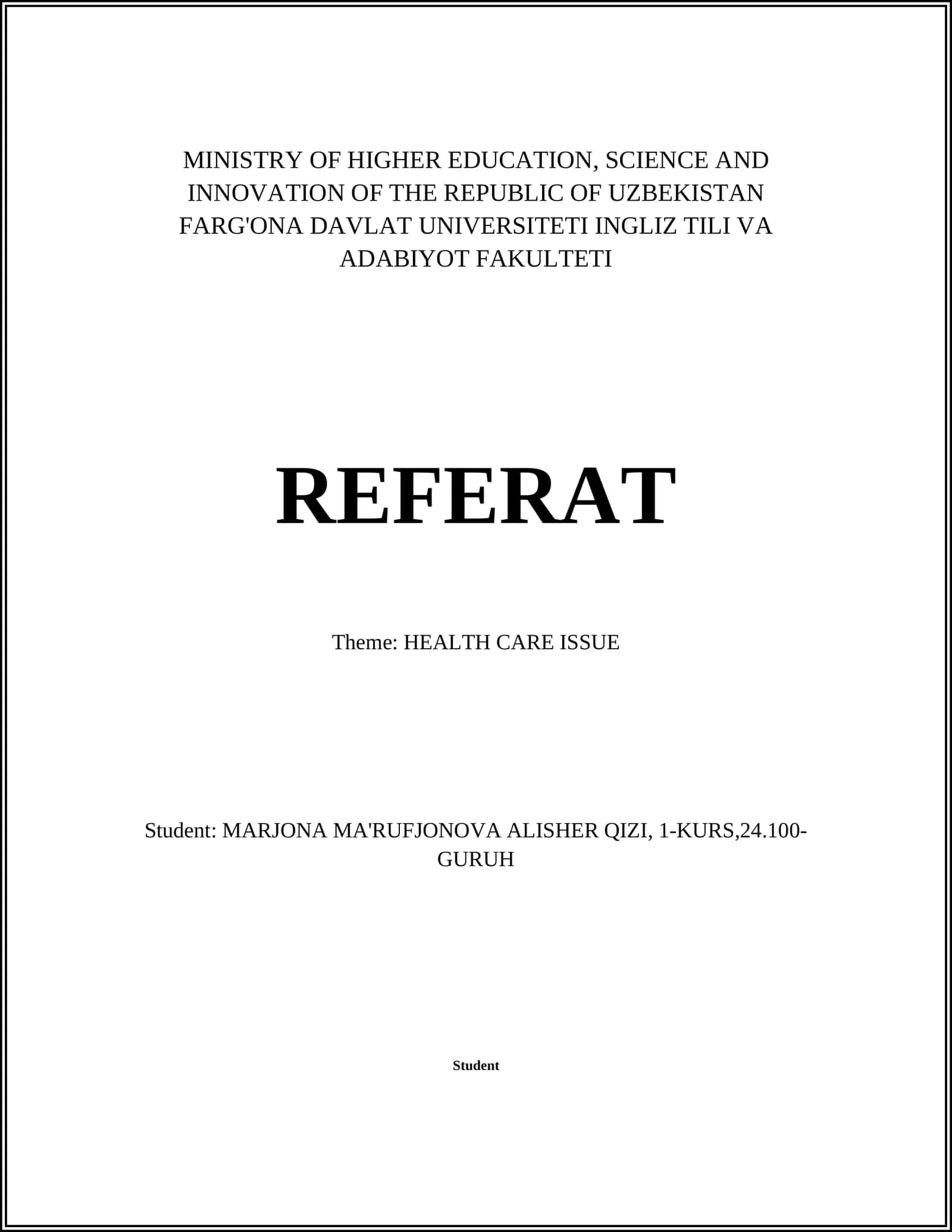 Theme: HEALTH CARE ISSUE