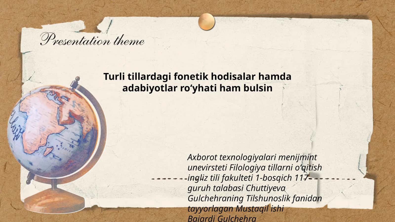 Tilshunoslik fanidan tayyorlagan Mustaqil ishi