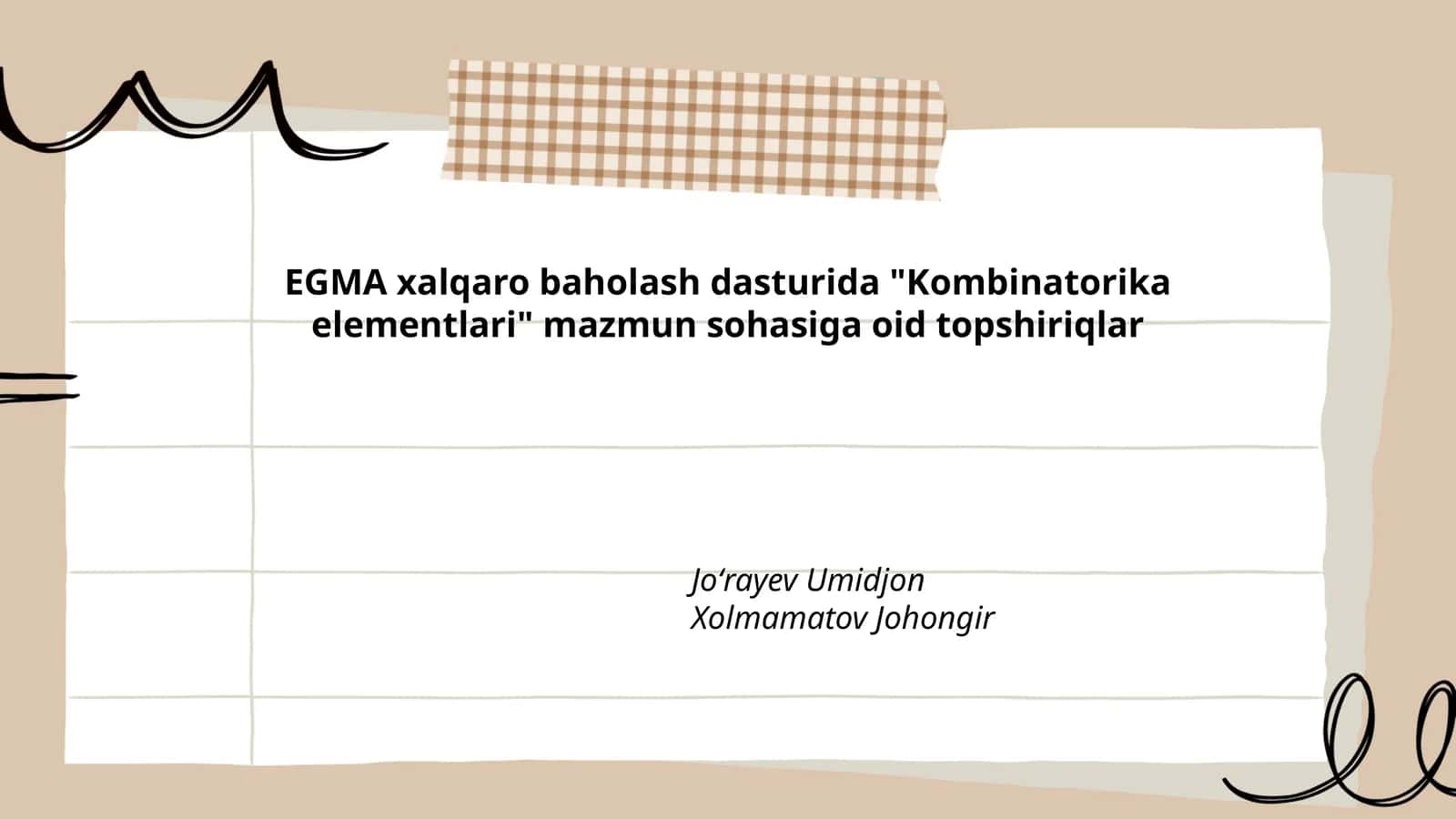 EGMA xalqaro baholash dasturida "Kombinatorika elementlari" mazmun sohasiga oid topshiriqlar