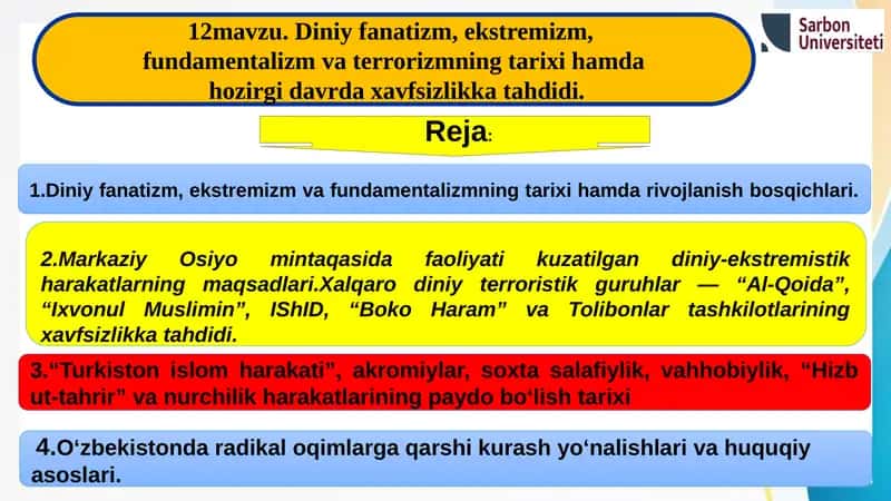 Diniy fanatizm, ekstremizm va fundamentalizmning tarixi hamda rivojlanish bosqichlari