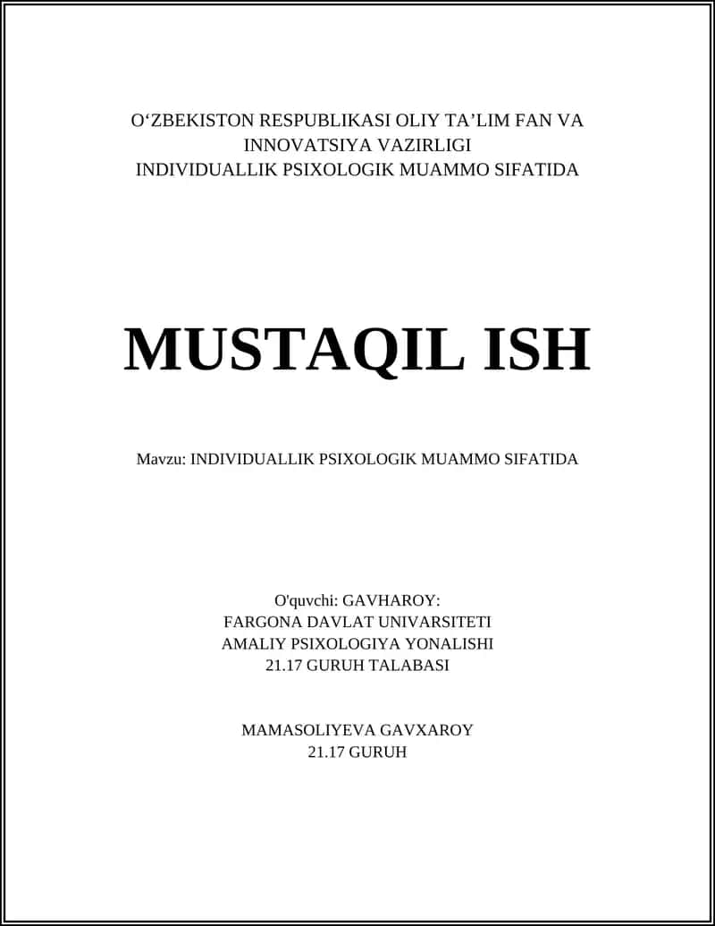 INDIVIDUALLIK PSIXOLOGIK MUAMMO SIFATIDA