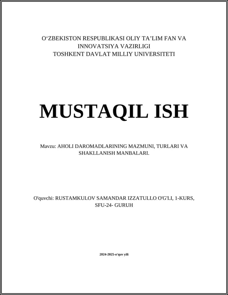 Aholi daromadlarining iqtisodiy mohiyati