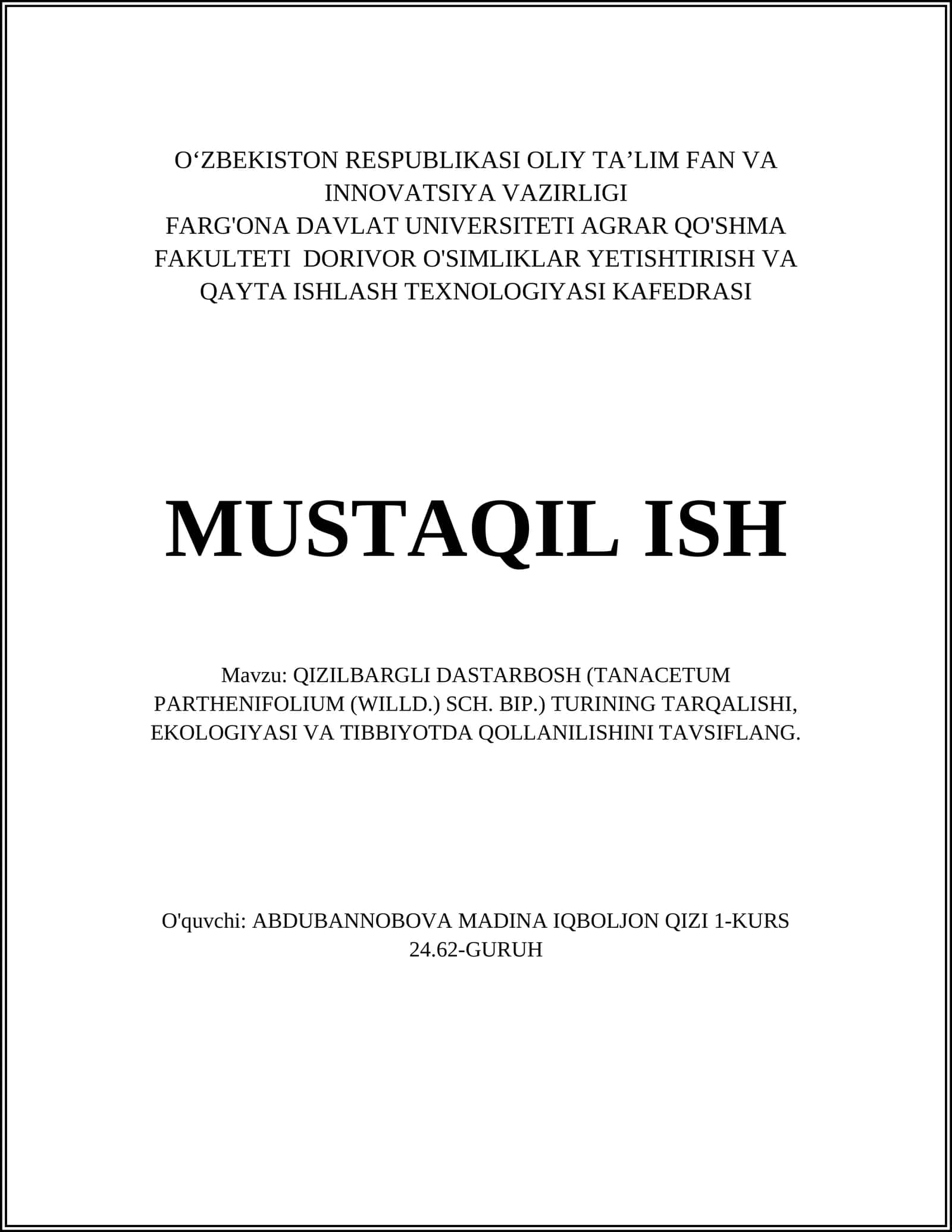 QIZILBARGLI DASTARBOSH (TANACETUM PARTHENIFOLIUM (WILLD.) SCH. BIP.)
