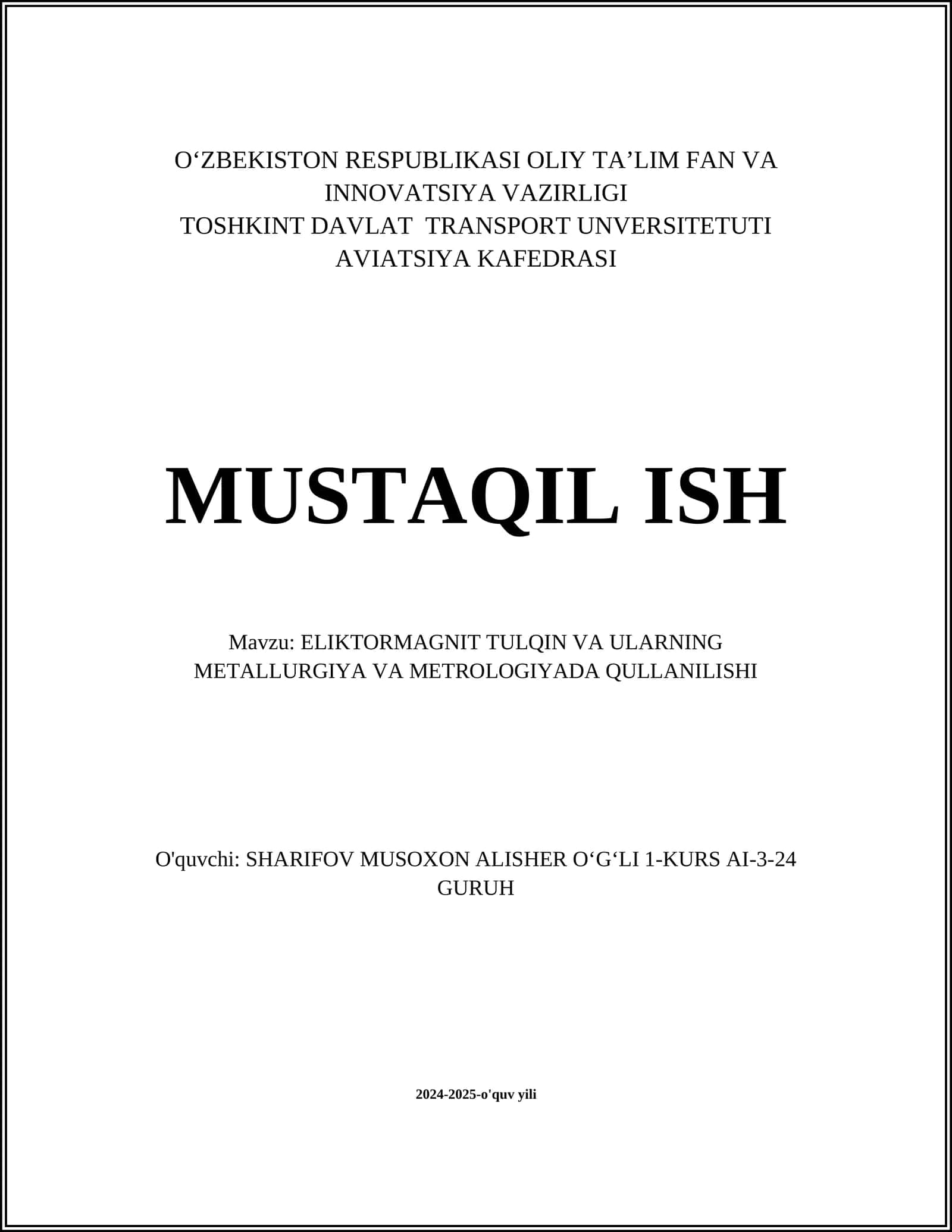 ELIKTORMAGNIT TULQIN VA ULARNING METALLURGIYA VA METROLOGIYADA QULLANILISHI