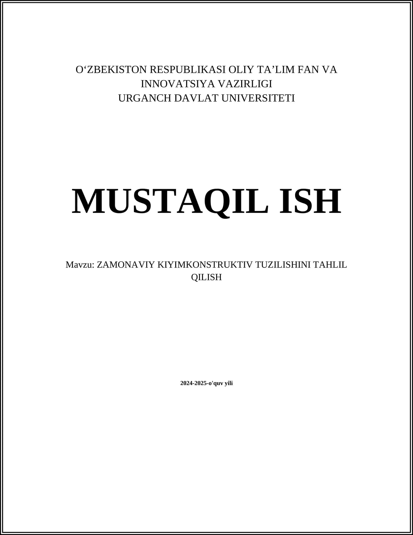 ZAMONAVIY KIYIMKONSTRUKTIV TUZILISHINI TAHLIL QILISH