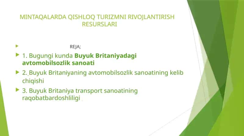 MINTAQALARDA QISHLOQ TURIZMNI RIVOJLANTIRISH RESURSLARI